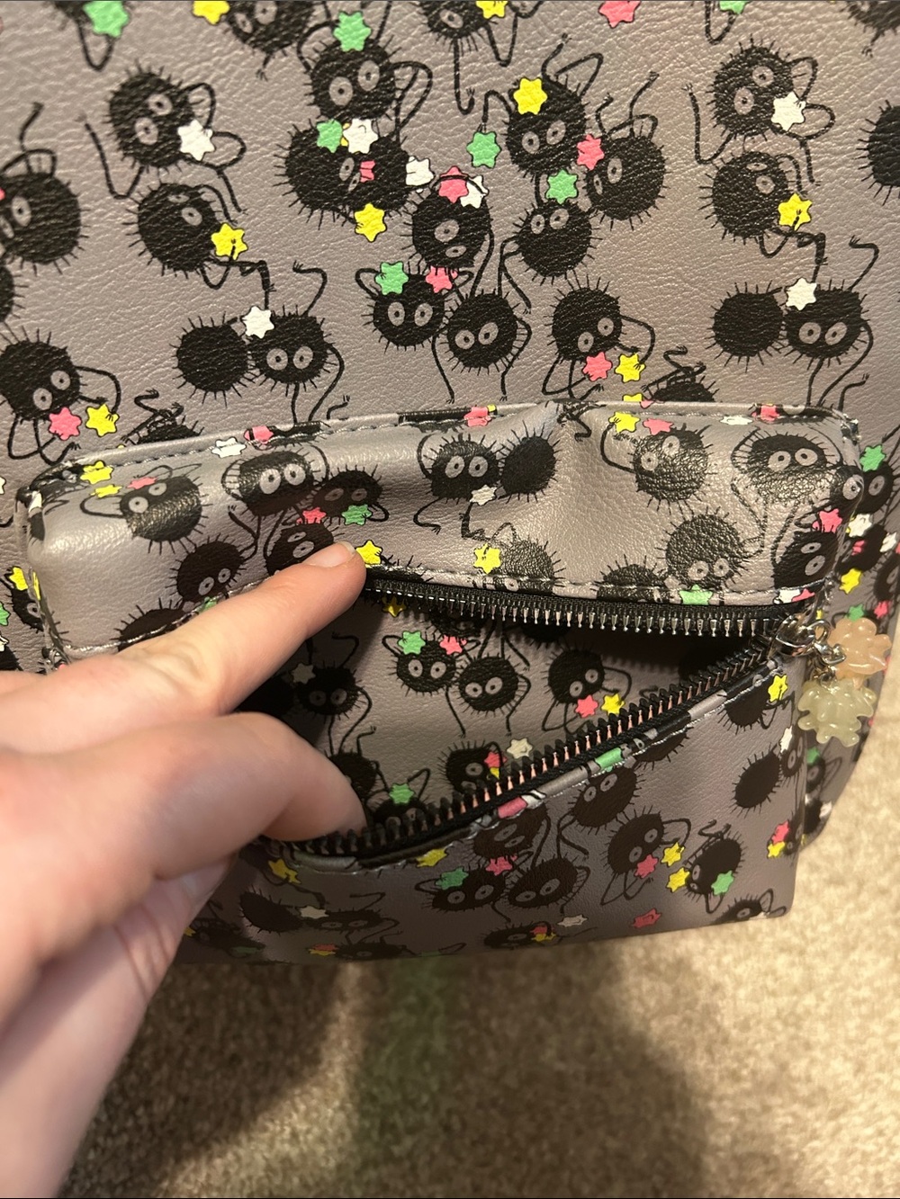 Spirited Away Soot Sprite Mini Backpack in Gray with Colorful Stars - Picture 3 of 5